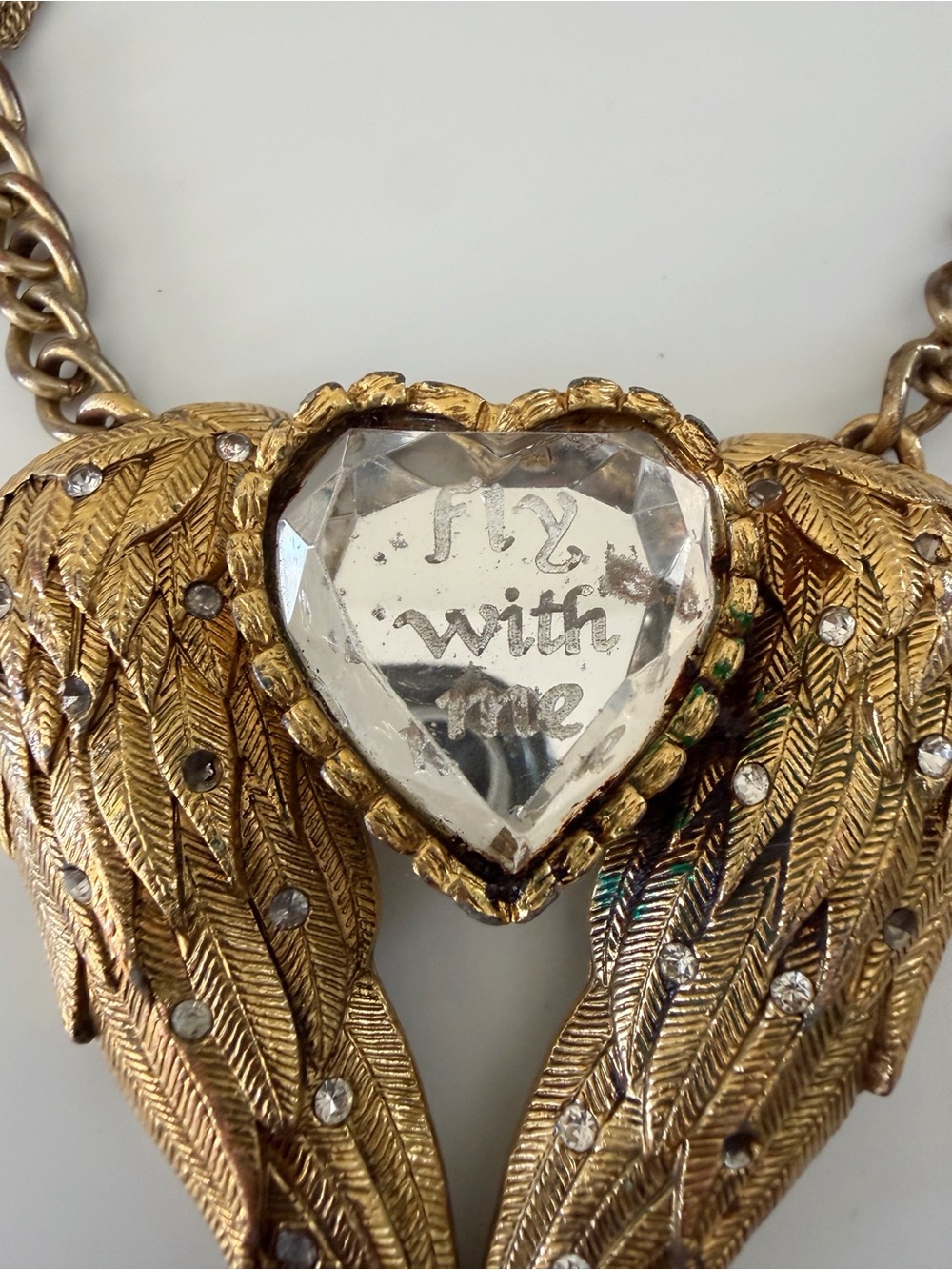 Vintage Betsey Johnson Heart Angel Wings Fly With Me Statement Necklace - Picture 3 of 11